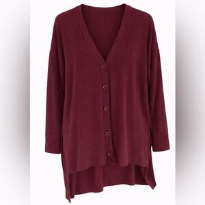Gibson Maroon Button-Front Cardigan Sweater | Size L